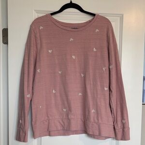 LOFT Pink & White Embroidered Hearts Long Sleeve sweatshirt size XL